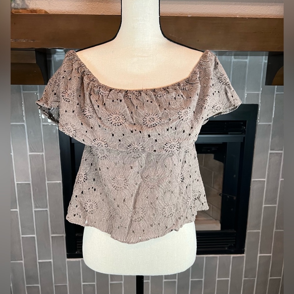 Show Me Your Mumu Sunflower Eyelet Off Shoulder Ruffle Top Size Medium